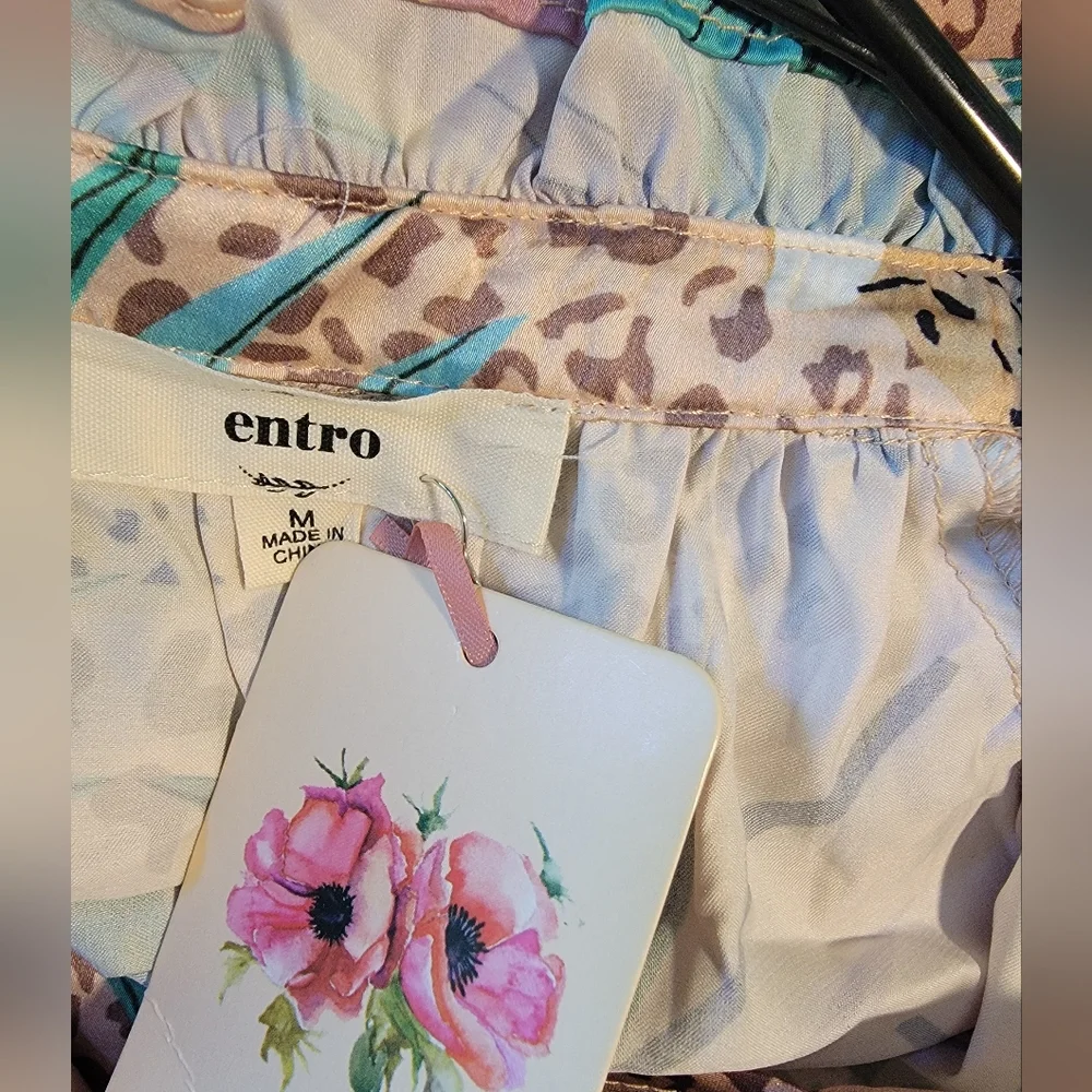 entro Tropical Print Short Dress in Teal, Lavender, Beige